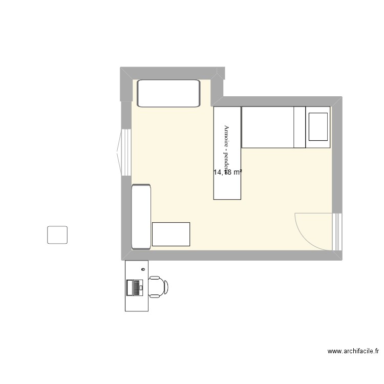 chambre loucas. Plan de 1 pièce et 14 m2