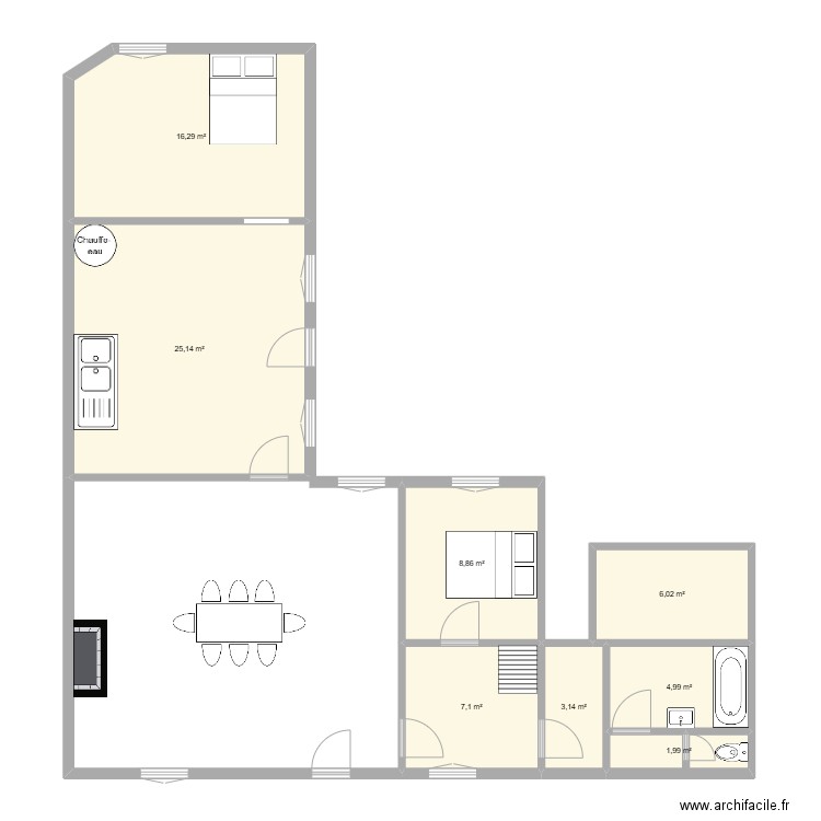 rez de. Plan de 8 pièces et 74 m2