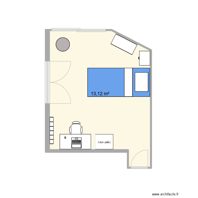 Chambre Soso. Plan de 1 pièce et 13 m2