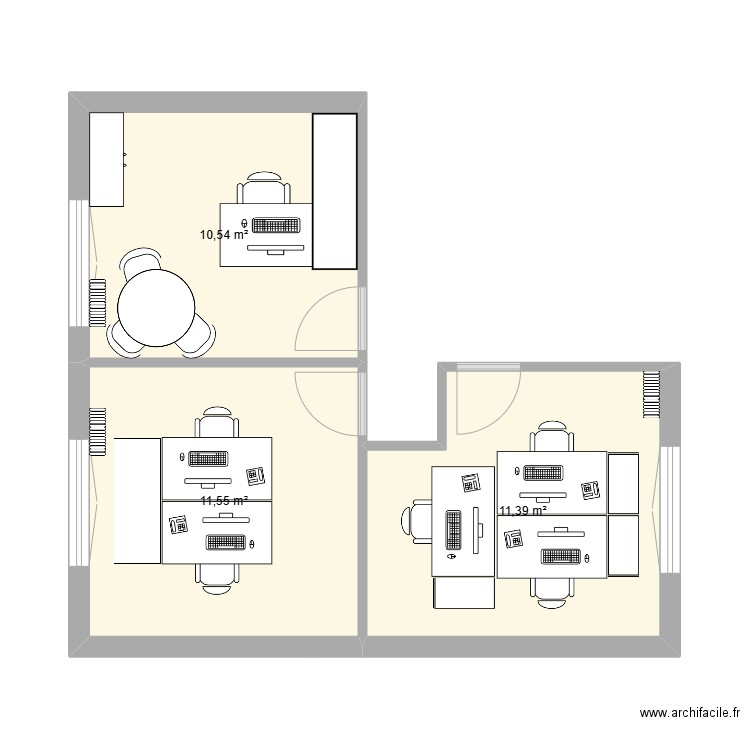 Bureau3*2. Plan de 3 pièces et 33 m2