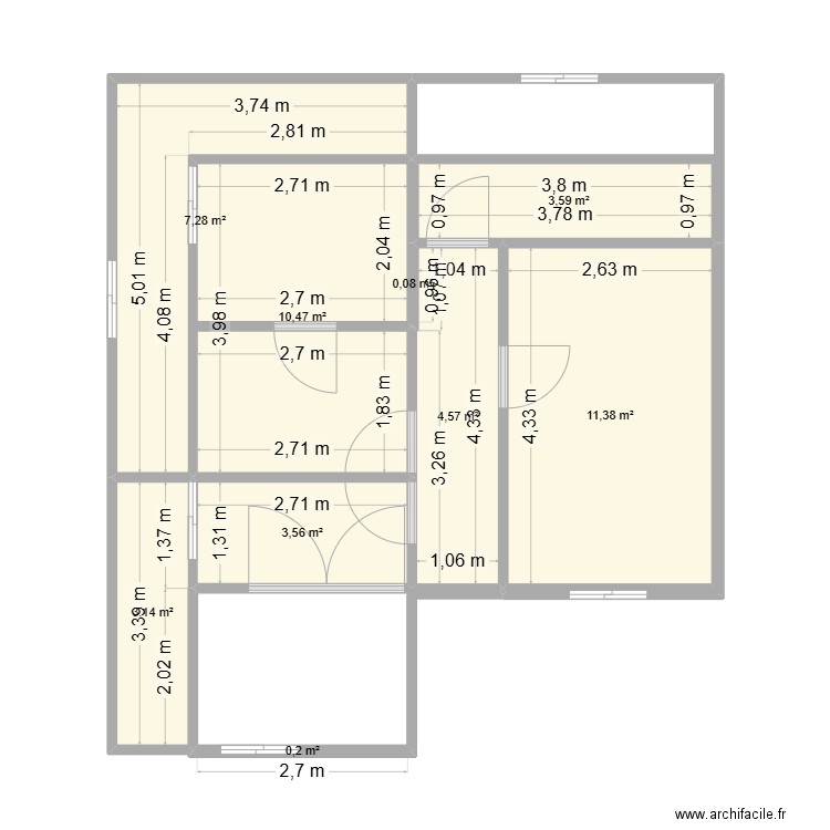 Awendje. Plan de 9 pièces et 44 m2