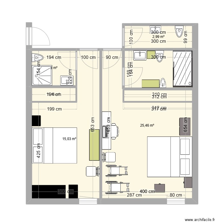 Appartement Barra Praia chambre. Plan de 5 pièces et 48 m2