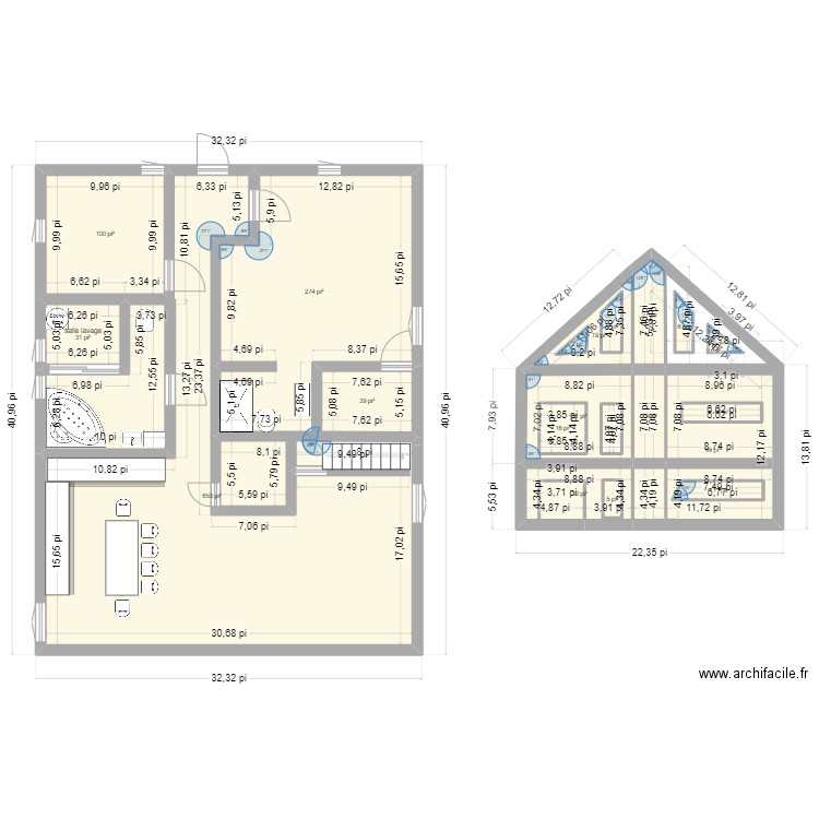 Annie et Math. Plan de 20 pièces et 134 m2