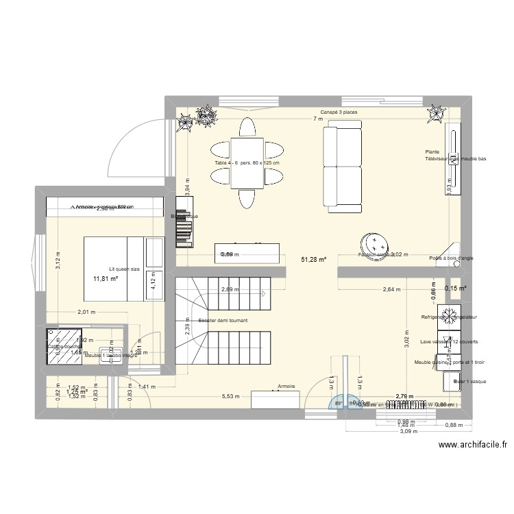 SMA 2 ouvert. Plan de 4 pièces et 65 m2