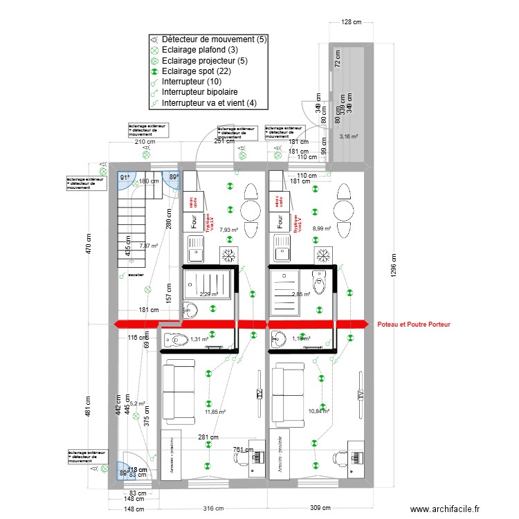 immeuble1 RDC Eclair V1 2 studios. Plan de 11 pièces et 64 m2