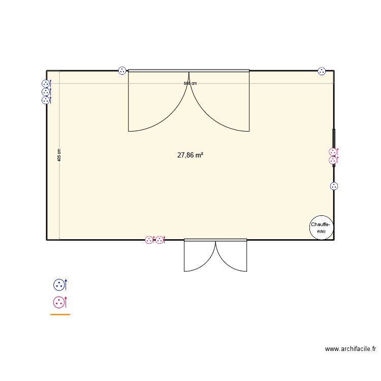 cuisine écurie. Plan de 1 pièce et 28 m2