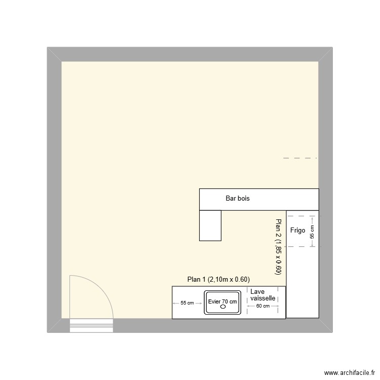 Plan cuisine grotte. Plan de 1 pièce et 23 m2