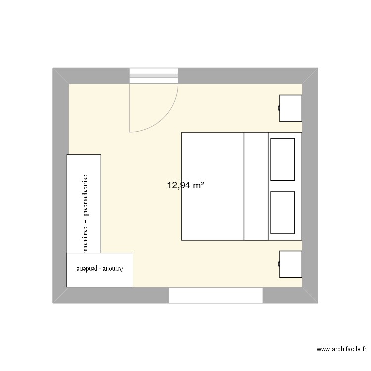 Chambre parents. Plan de 1 pièce et 13 m2