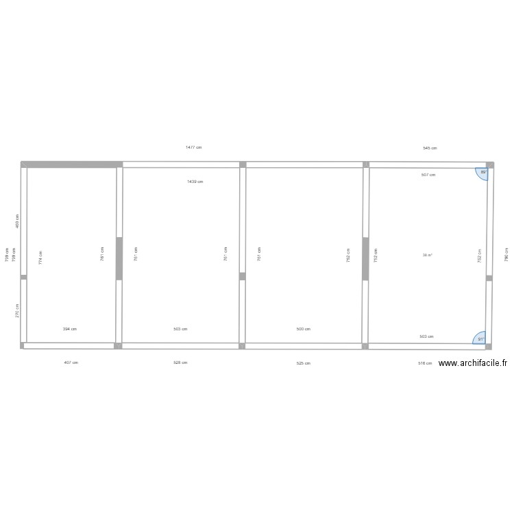 batiment existant. Plan de 1 pièce et 38 m2