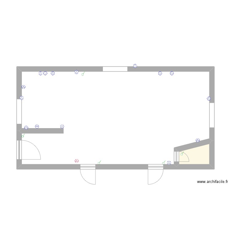 Cuisine salon wc. Plan de 2 pièces et 47 m2