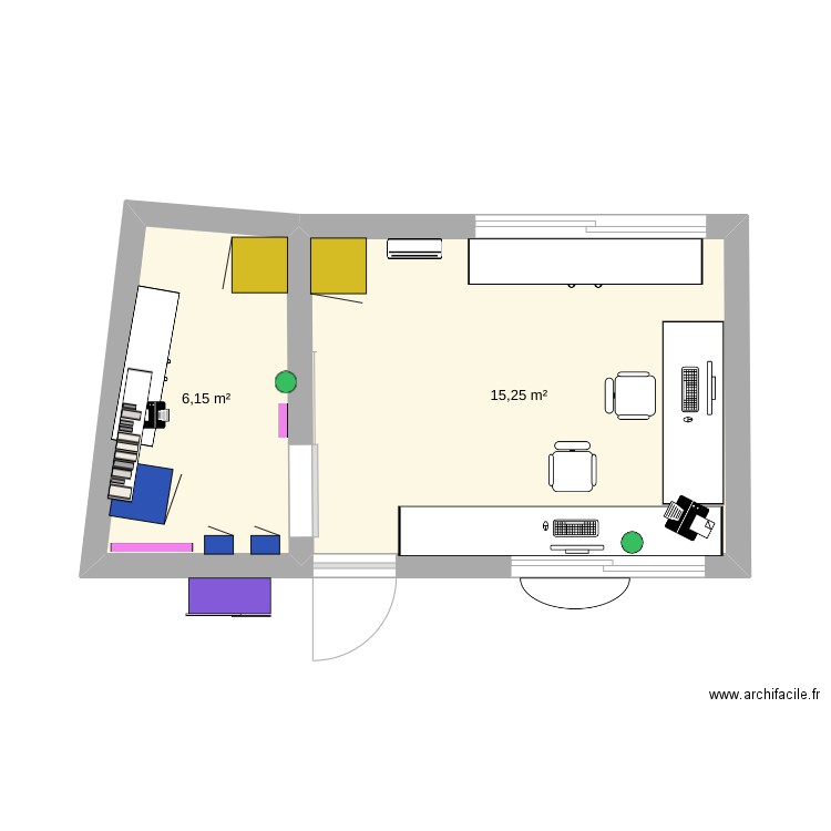 plan ladapt accueil modif. Plan de 2 pièces et 21 m2