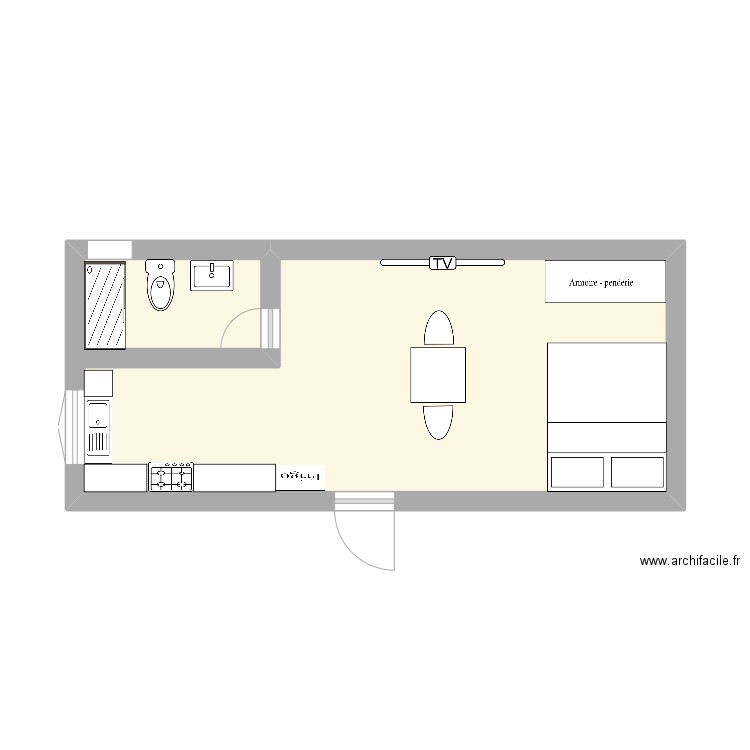 Petit. Plan de 1 pièce et 23 m2