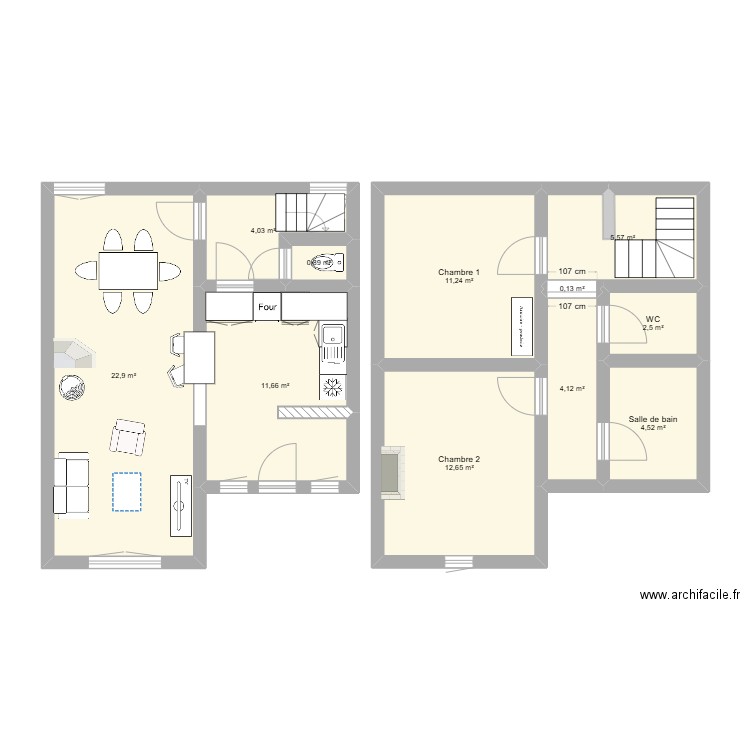 Bérou1. Plan de 11 pièces et 80 m2