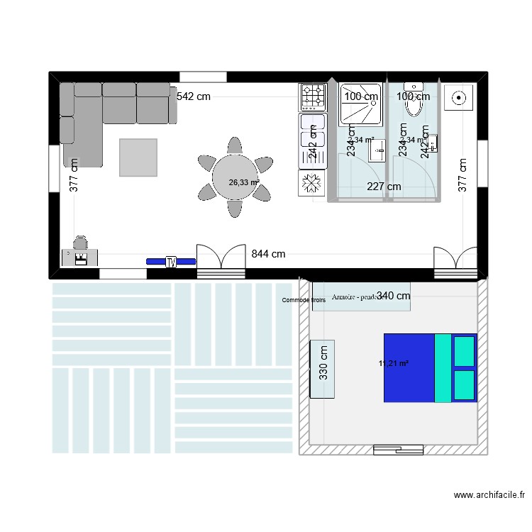 projet T1 -T2. Plan de 4 pièces et 42 m2