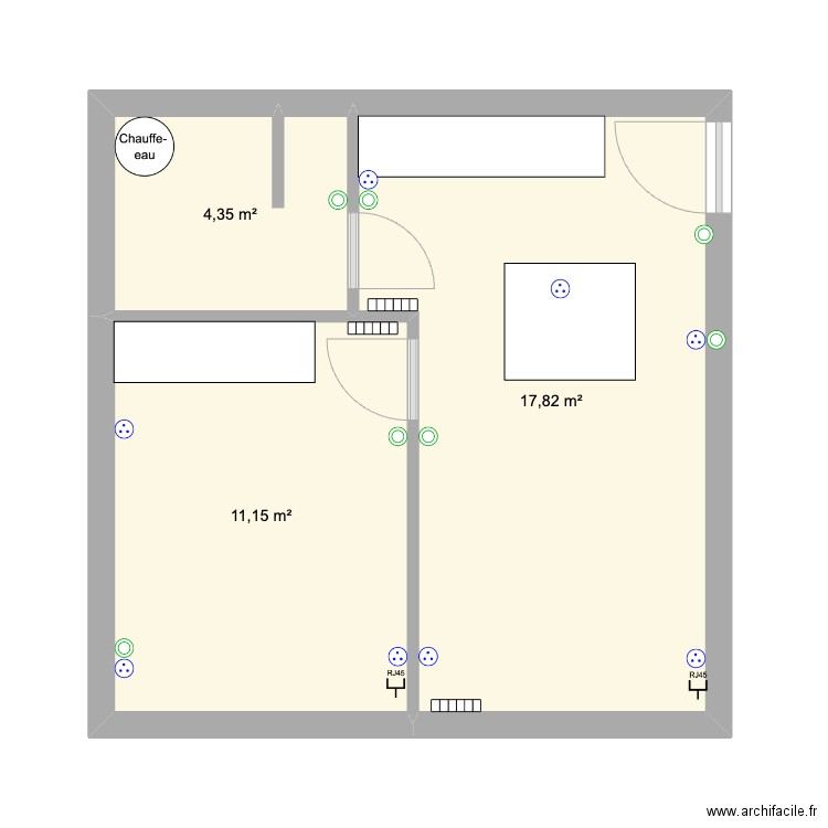 Electrique. Plan de 3 pièces et 33 m2