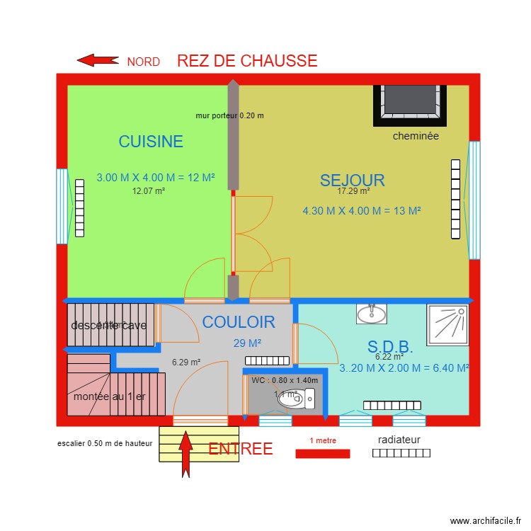 WBB. Plan de 6 pièces et 44 m2