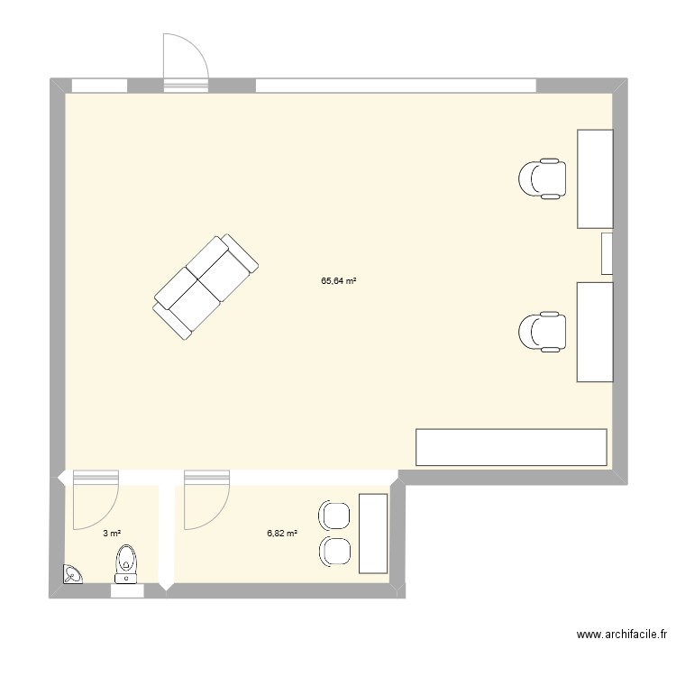 salon de coiffure. Plan de 3 pièces et 75 m2