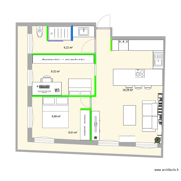 24 pollak Iso ok. Plan de 5 pièces et 59 m2