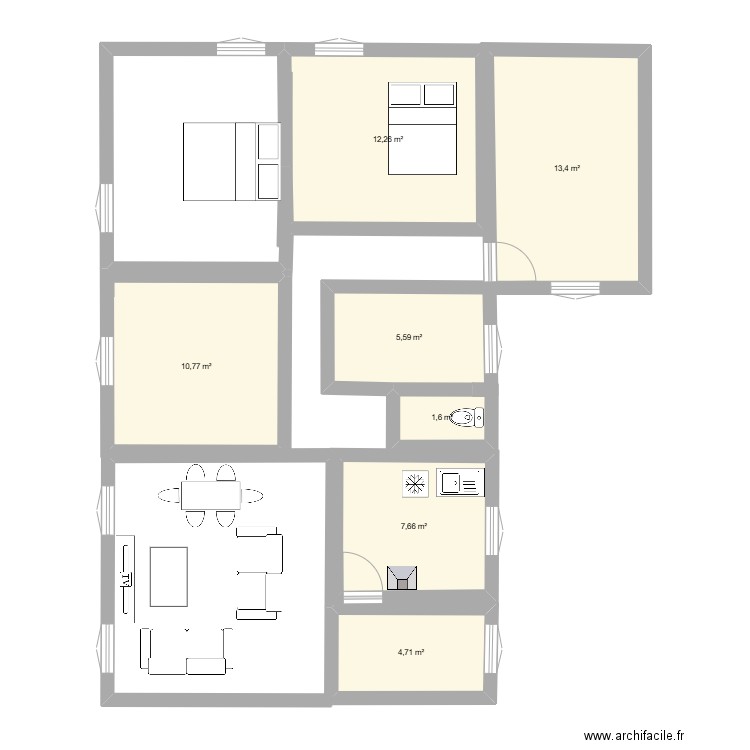 projet t5. Plan de 7 pièces et 56 m2