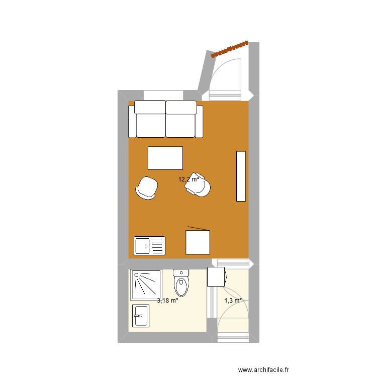 appart . Plan de 3 pièces et 17 m2