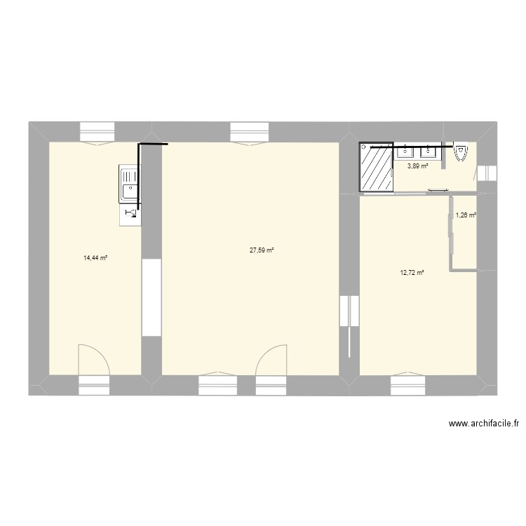 etage eau. Plan de 5 pièces et 60 m2