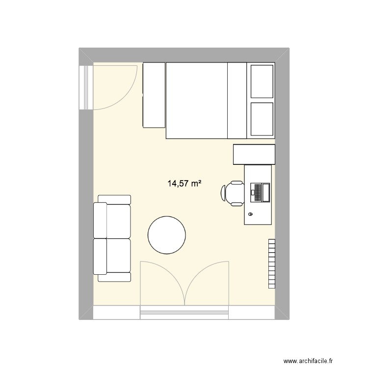 lit 140. Plan de 1 pièce et 15 m2