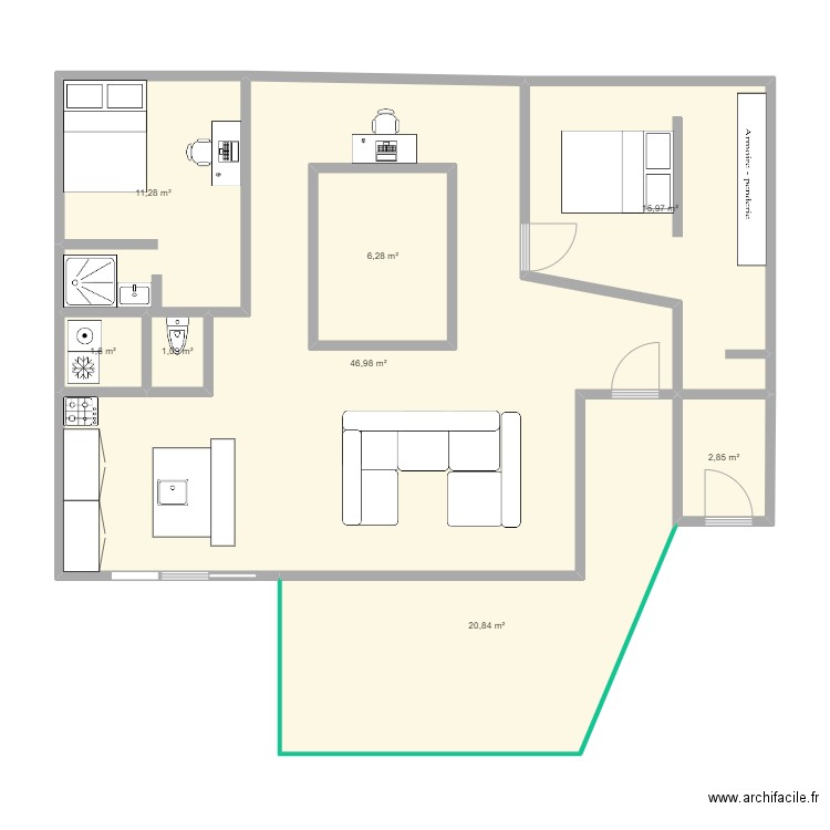 plan V1. Plan de 8 pièces et 115 m2