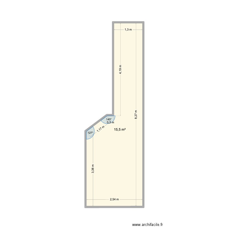 entrée. Plan de 1 pièce et 16 m2