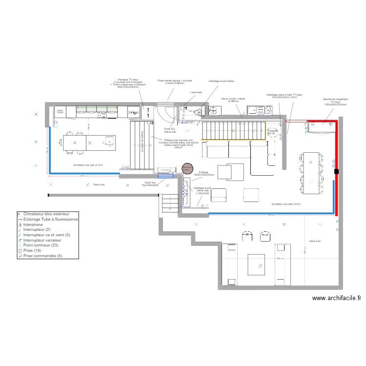 Roc Mer  - Agencement + Matériaux V1. Plan de 1 pièce et 2 m2