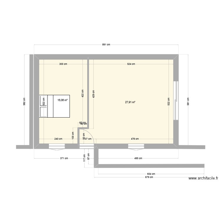 argadou. Plan de 2 pièces et 43 m2