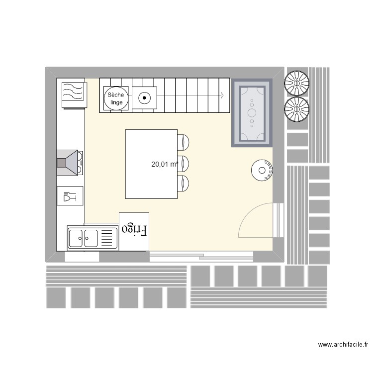 Mazot rez de jardin. Plan de 1 pièce et 20 m2