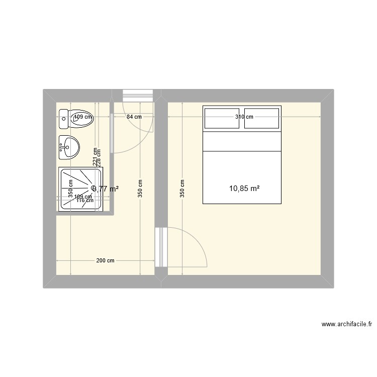 Haderer chambre. Plan de 2 pièces et 18 m2