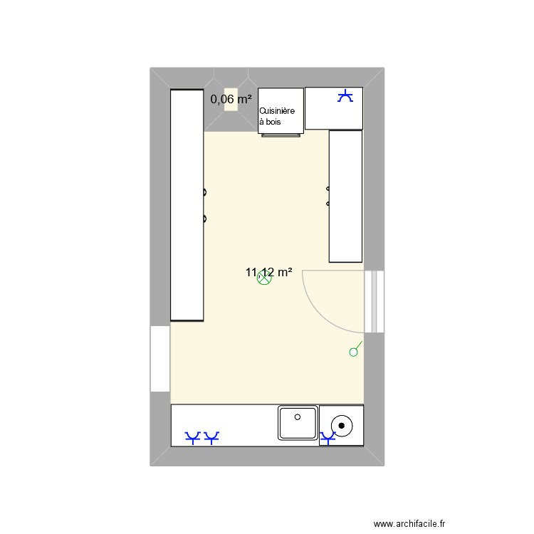 Buanderie. Plan de 2 pièces et 11 m2