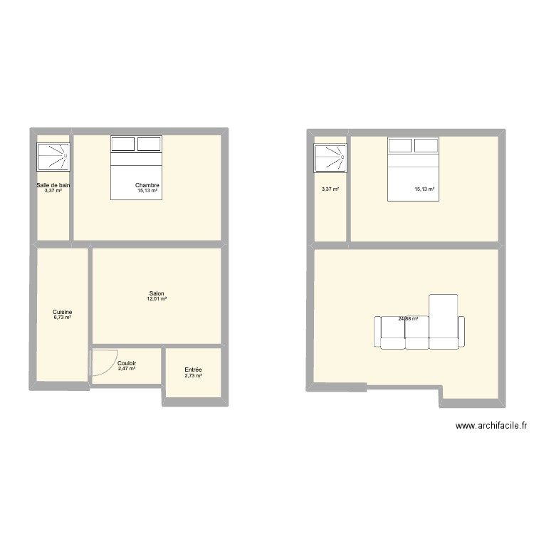 Plan coté appt. Plan de 9 pièces et 86 m2