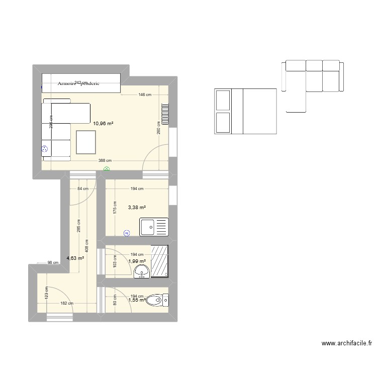 bengali. Plan de 5 pièces et 23 m2