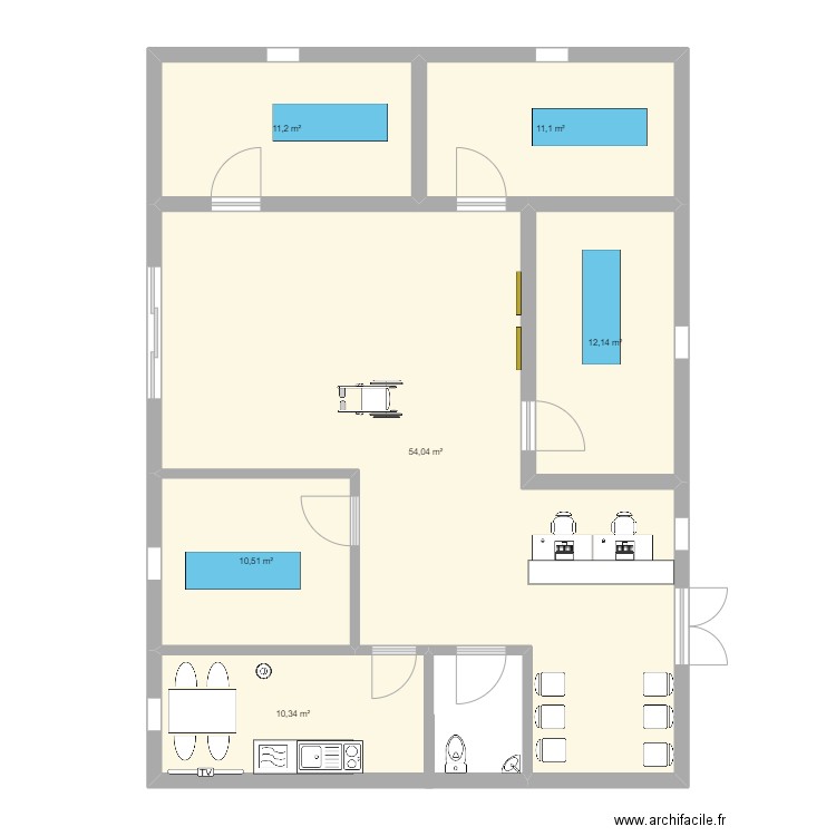 Cabin. Plan de 6 pièces et 109 m2