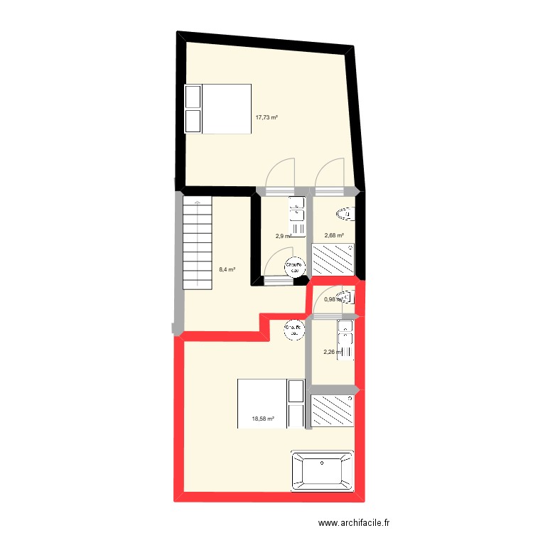 apt moycomblefgsssasa. Plan de 7 pièces et 54 m2