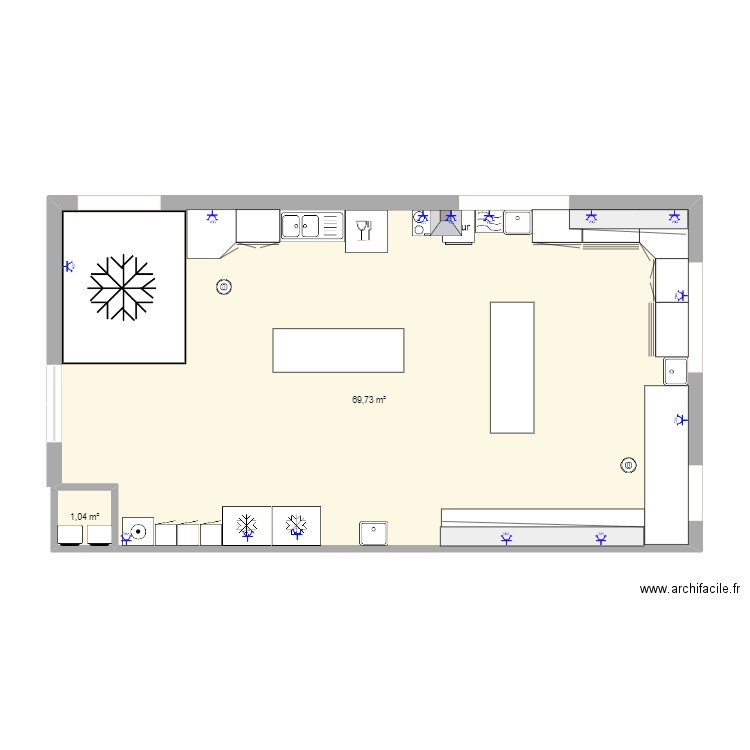 labo. Plan de 2 pièces et 71 m2