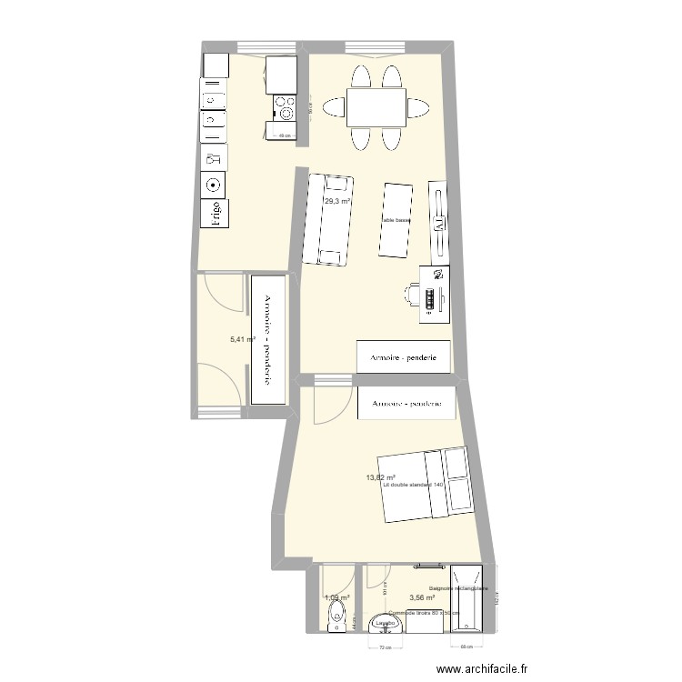 Appartement Ferrats2. Plan de 5 pièces et 53 m2