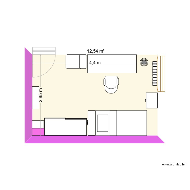 Chambre Olivia. Plan de 1 pièce et 13 m2