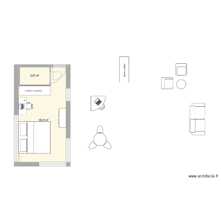 Studio_08. Plan de 2 pièces et 17 m2