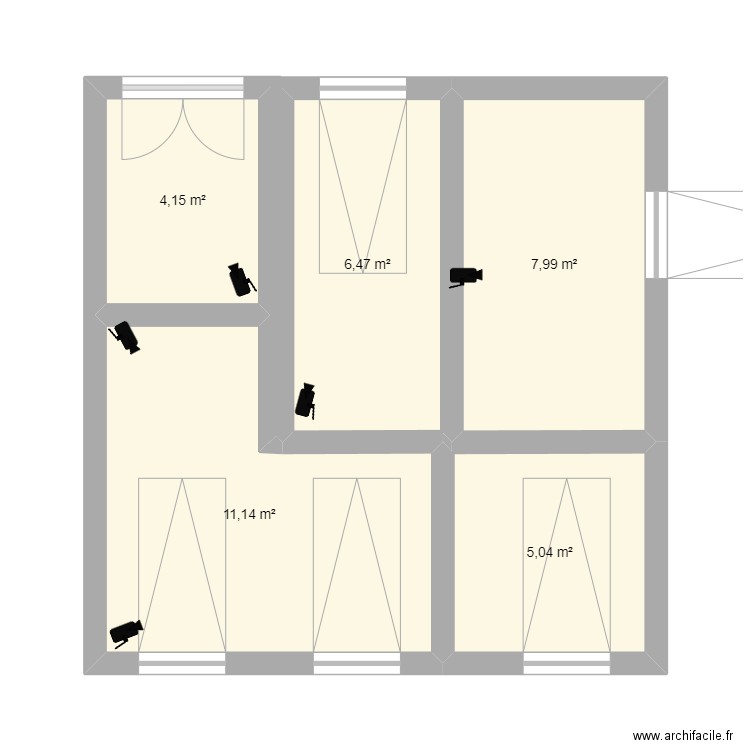 Ateliers. Plan de 5 pièces et 35 m2