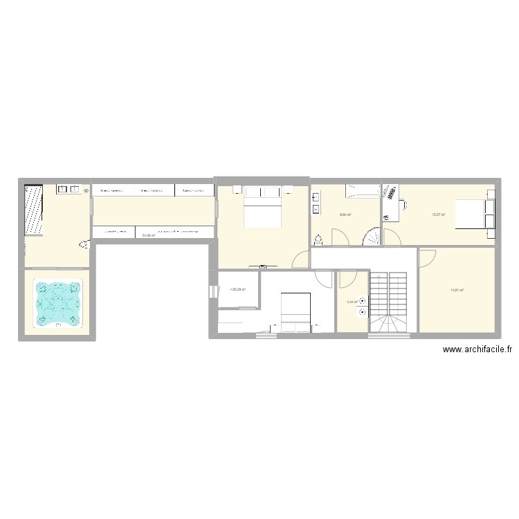 Maison 1er étage. Plan de 6 pièces et 102 m2