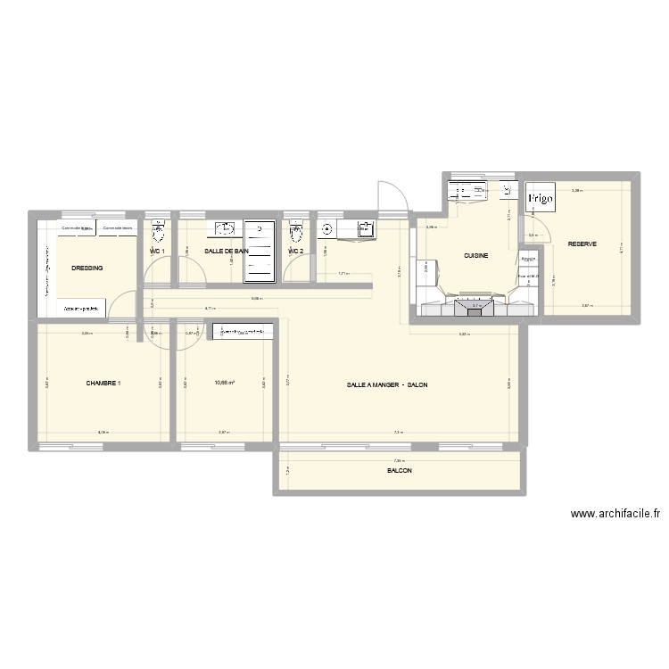 PLAN VDC R+1 aménagé. Plan de 10 pièces et 118 m2