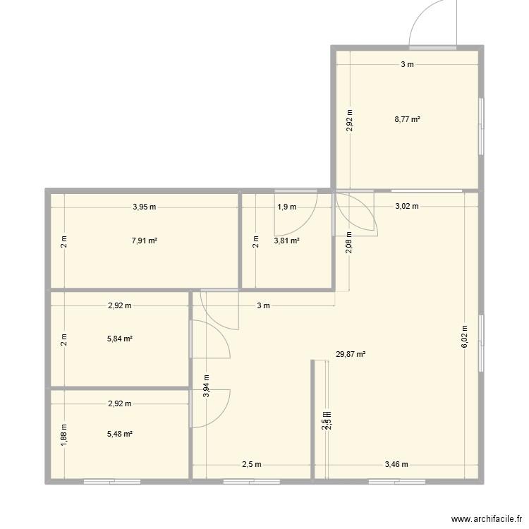 fromagerie. Plan de 6 pièces et 62 m2