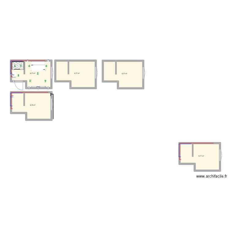 rez dekchaussee. Plan de 5 pièces et 44 m2