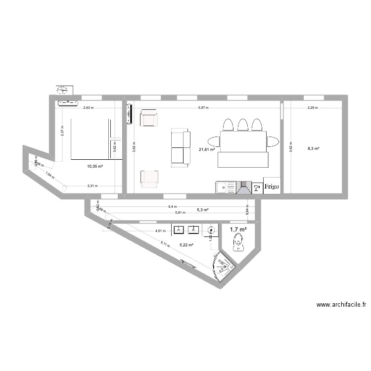 10 Batignolles - Projeté. Plan de 6 pièces et 52 m2