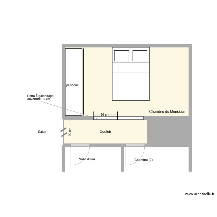 GONCALVES Couloir adaptation. Plan de 3 pièces et 16 m2