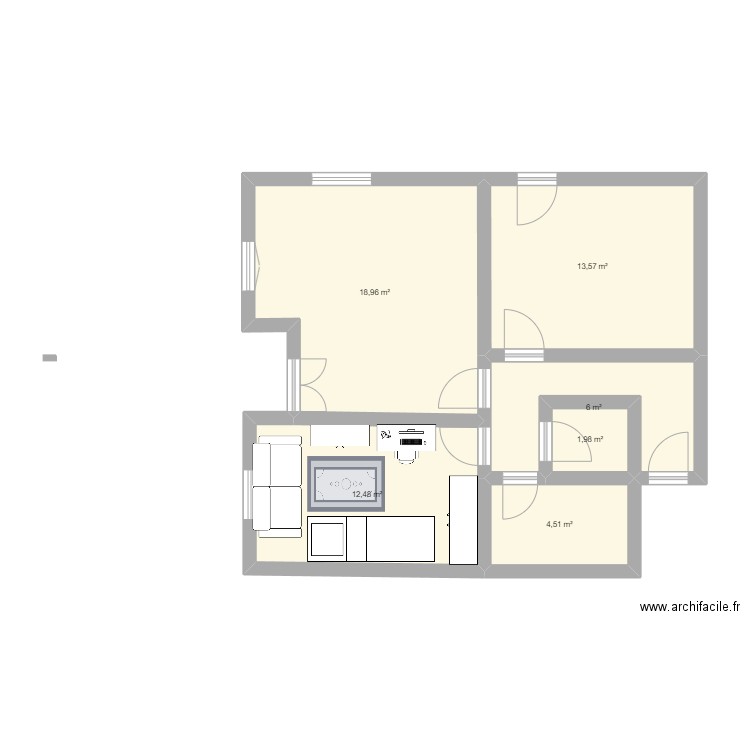 ma chambre. Plan de 6 pièces et 58 m2