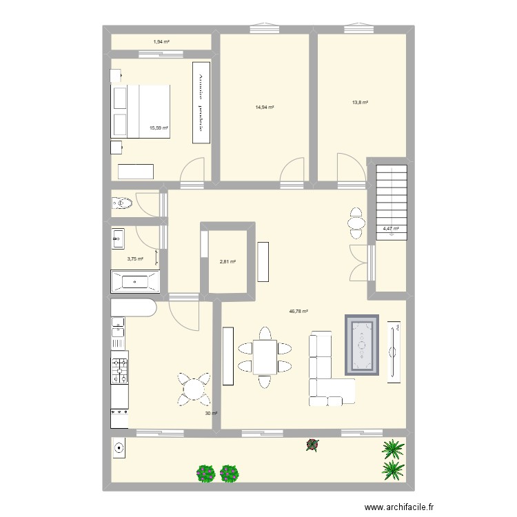 maison F4. Plan de 9 pièces et 134 m2